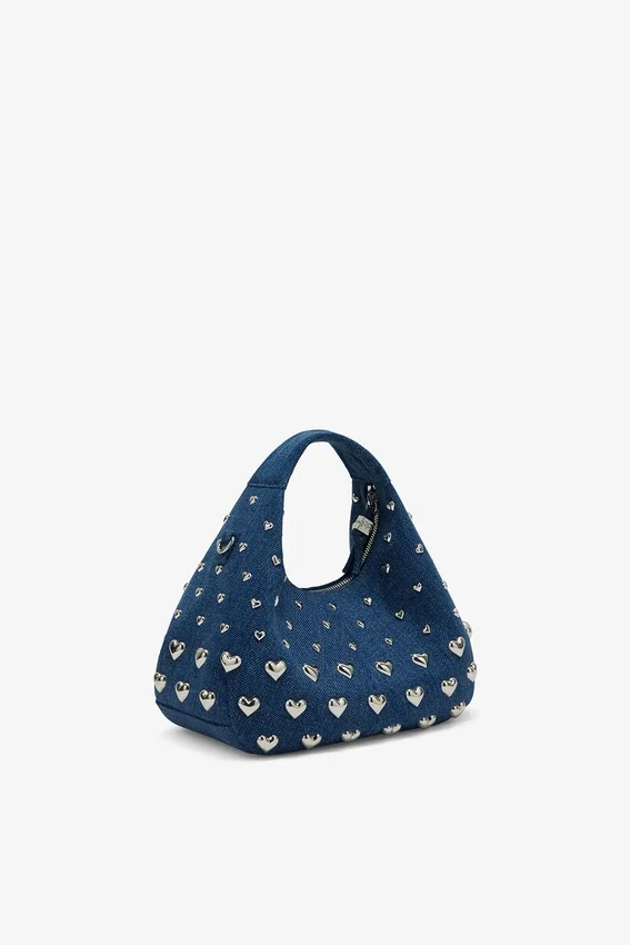 Denim Stud Mini Hobo Bag Denim Stud Mini Hobo Bag