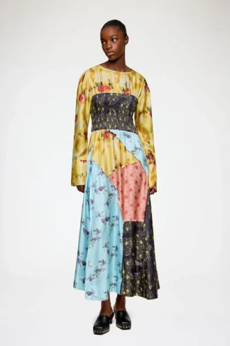 Dress in Multi Printed Silk