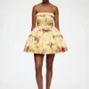 Dress in Yellow Printed Satin