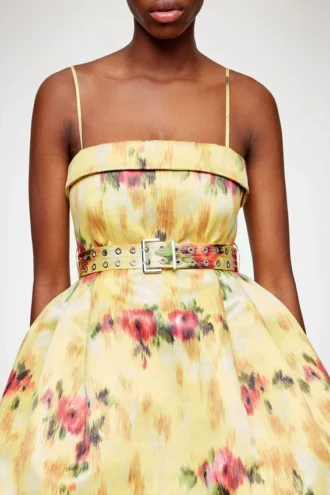 Dress in Yellow Printed Satin