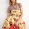 Dress in Yellow Printed Satin