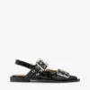 Feminine Buckle Ballerinas in Black Croco Patent