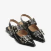 Feminine Buckle Ballerinas in Black Croco Patent