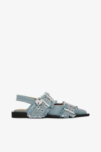Feminine Buckle Ballerinas in Denim with Charms