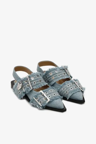 Feminine Buckle Ballerinas in Denim with Charms