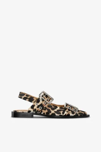 Feminine Buckle Ballerinas in Leopard Satin