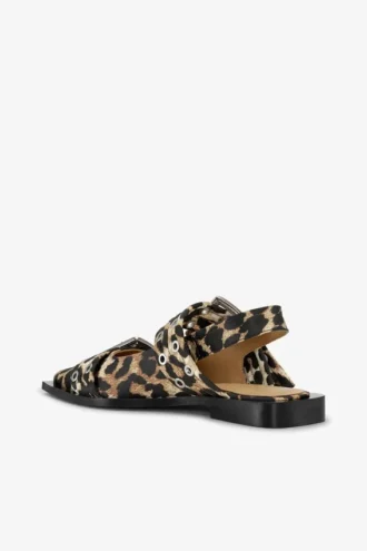 Feminine Buckle Ballerinas in Leopard Satin
