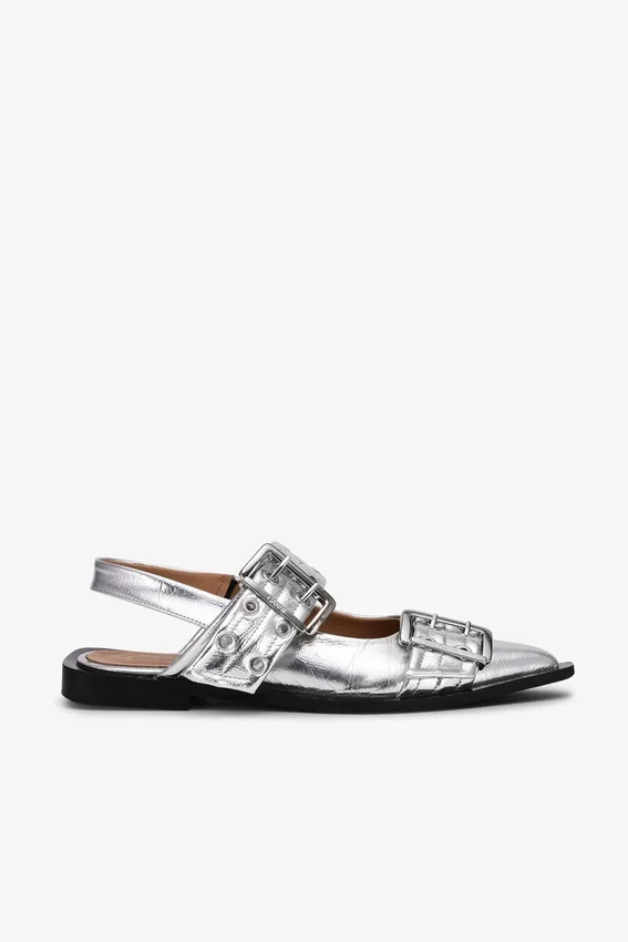 Feminine Buckle Ballerinas in Silver Feminine Buckle Ballerinas in Silver