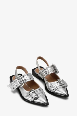 Feminine Buckle Ballerinas in Silver