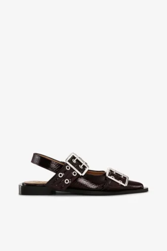 Feminine Buckle Ballerinas in Snake Burgundy