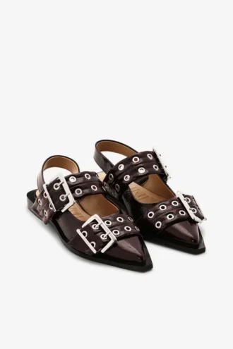 Feminine Buckle Ballerinas in Snake Burgundy