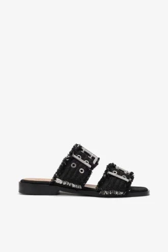 Feminine Buckle Two-Strap Sandals in Black