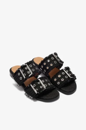 Feminine Buckle Two-Strap Sandals in Black