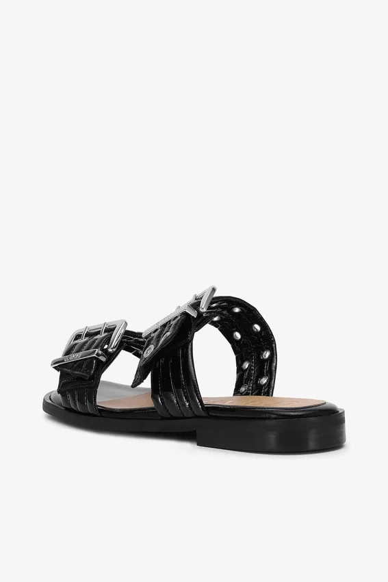 Feminine Buckle Two-Strap Sandals in Black Feminine Buckle Two-Strap Sandals in Black