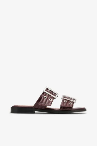 Feminine Buckle Two-Strap Sandals in Burgundy