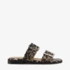 Feminine Buckle Two-Strap Sandals in Leopard Denim