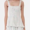 Floral Printed Pleated Georgette Strap Smock Midi Dress