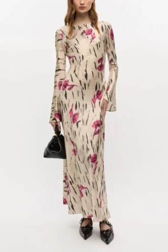 Floral Satin Maxi Dress