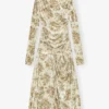 Golden Floral Ruched Dress