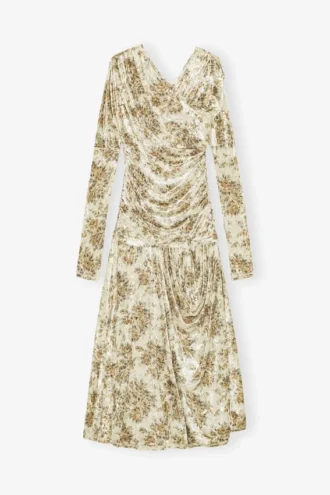 Golden Floral Ruched Dress