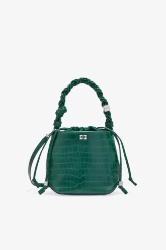 Green Patent Croco Bou Bucket Bag