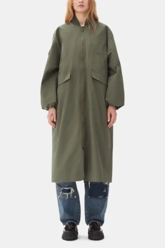Green Tech Seersucker Oversized Shell Coat
