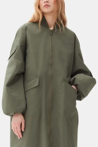 Green Tech Seersucker Oversized Shell Coat