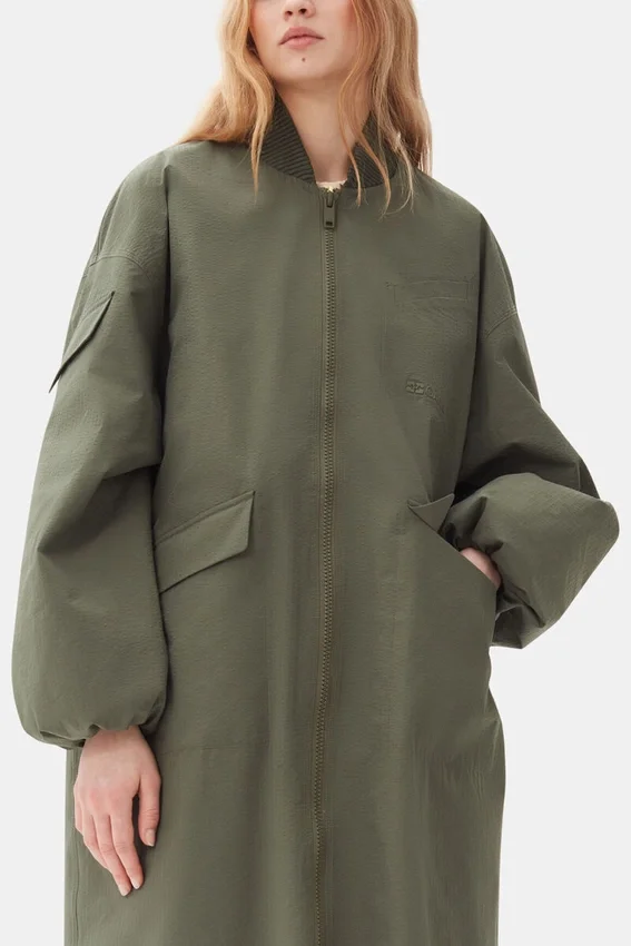 Green Tech Seersucker Oversized Shell Coat Green Tech Seersucker Oversized Shell Coat