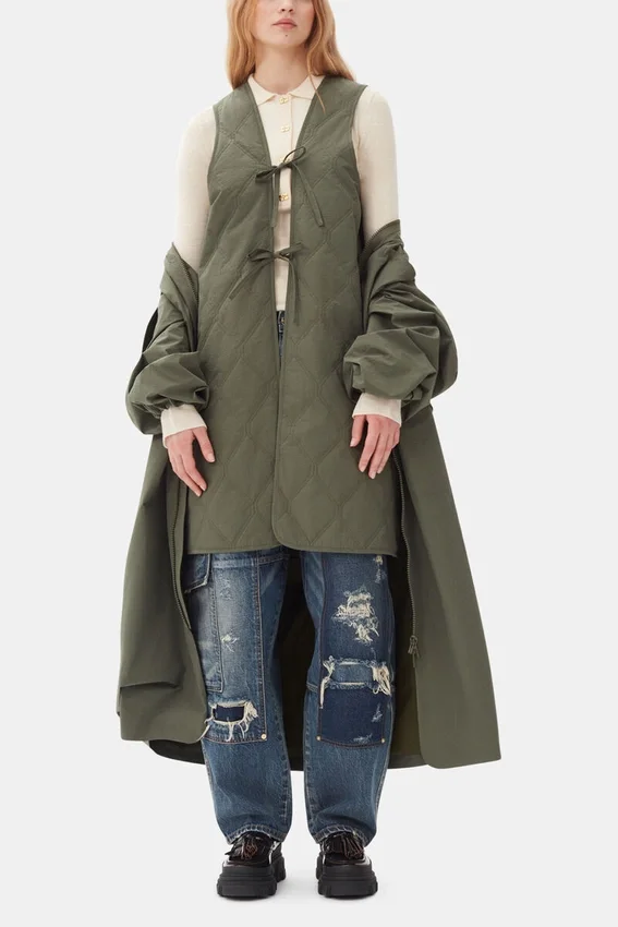 Green Tech Seersucker Oversized Shell Coat Green Tech Seersucker Oversized Shell Coat