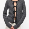 Grey and Black Cashmere Mix Tie String Cardigan Grey and Black Cashmere Mix Tie String Cardigan