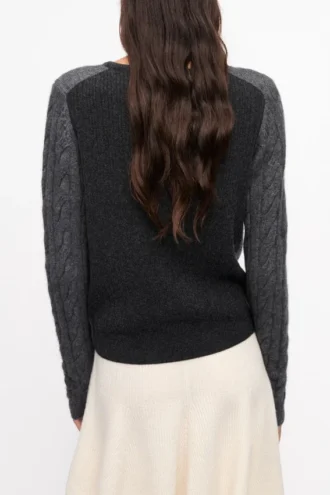 Grey and Black Cashmere Mix Tie String Cardigan