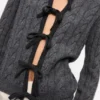 Grey and Black Cashmere Mix Tie String Cardigan Grey and Black Cashmere Mix Tie String Cardigan
