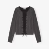 Grey and Black Cashmere Mix Tie String Cardigan Grey and Black Cashmere Mix Tie String Cardigan