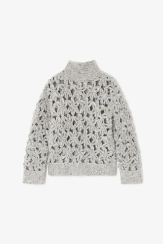Grey Flower Crochet Sweater