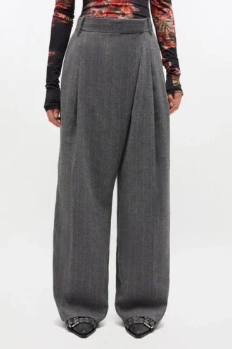Grey Stripe Cross-over Pants