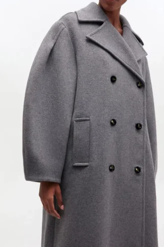 Grey Wool Oversized Long Peacoat