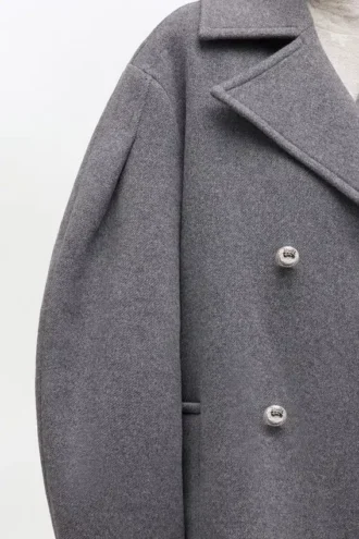 Grey Wool Oversized Midi Peacoat