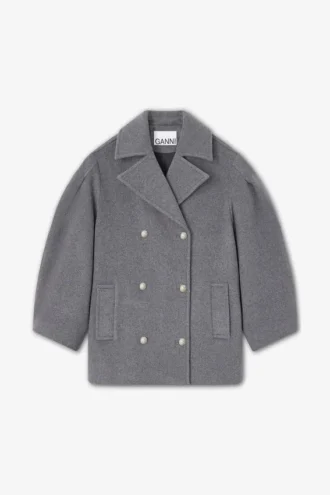 Grey Wool Oversized Midi Peacoat
