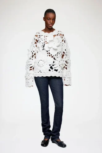 Hand Crochet Crewneck in White