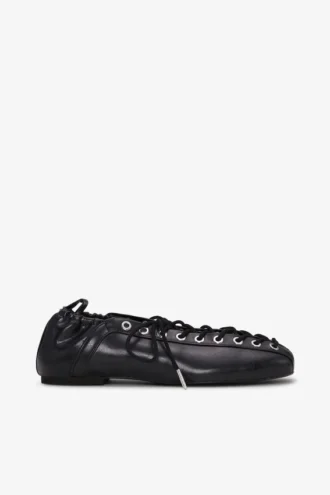 Lace-Up Ballerinas in Black Oleatex