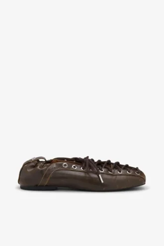 Lace-Up Ballerinas in Dark-Olive Oleatex