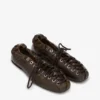 Lace-Up Ballerinas in Dark-Olive Oleatex Lace-Up Ballerinas in Dark-Olive Oleatex