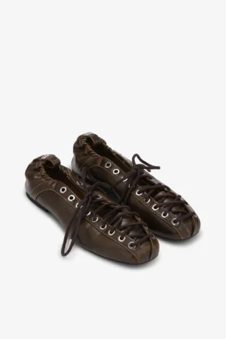 Lace-Up Ballerinas in Dark-Olive Oleatex