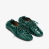 Lace-Up Ballerinas in Green Croco