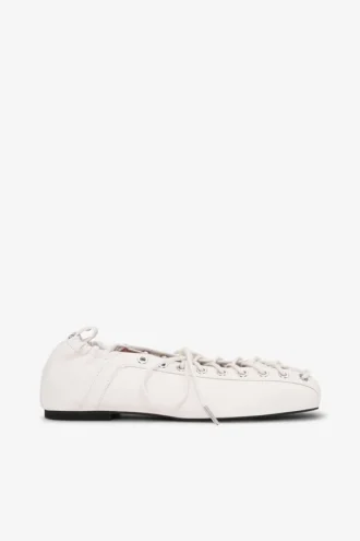 Lace-Up Ballerinas in Ivory