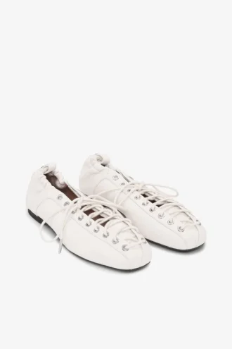 Lace-Up Ballerinas in Ivory
