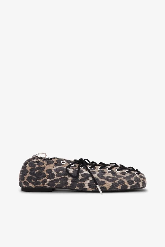 Lace-Up Ballerinas in Leopard Printed Denim Lace-Up Ballerinas in Leopard Printed Denim