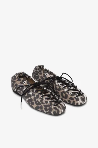 Lace-Up Ballerinas in Leopard Printed Denim