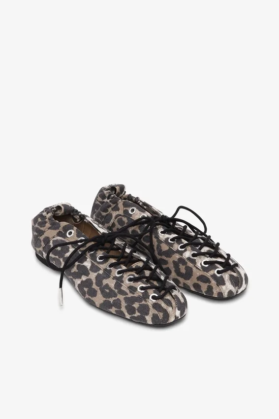 Lace-Up Ballerinas in Leopard Printed Denim Lace-Up Ballerinas in Leopard Printed Denim