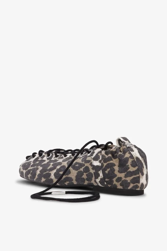 Lace-Up Ballerinas in Leopard Printed Denim Lace-Up Ballerinas in Leopard Printed Denim